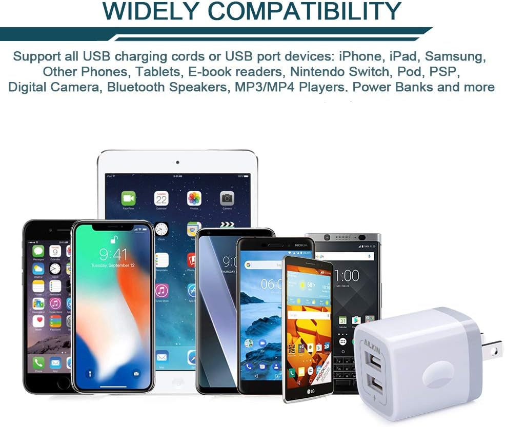 2 Port Charging Box, 6-Pack USB Charger Plug Block, Fast Charging Brick Compatible with Iphone 7/7 Plus,Iphone 6/6Plus, Samsung Galaxy S7/S6, Sony, Motorola, HTC, LG Android Tablets and More