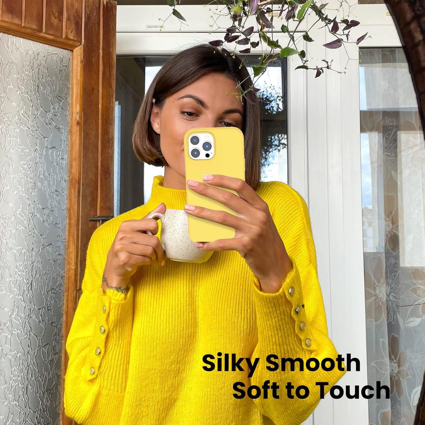 Shockproof Liquid Silicone Designed for Iphone 13 Pro Max Case 6.7", Gel Rubber Comprehensive Protection Anti-Shock Cover Case Drop Protection 6.7Inch-Lemon Yellow