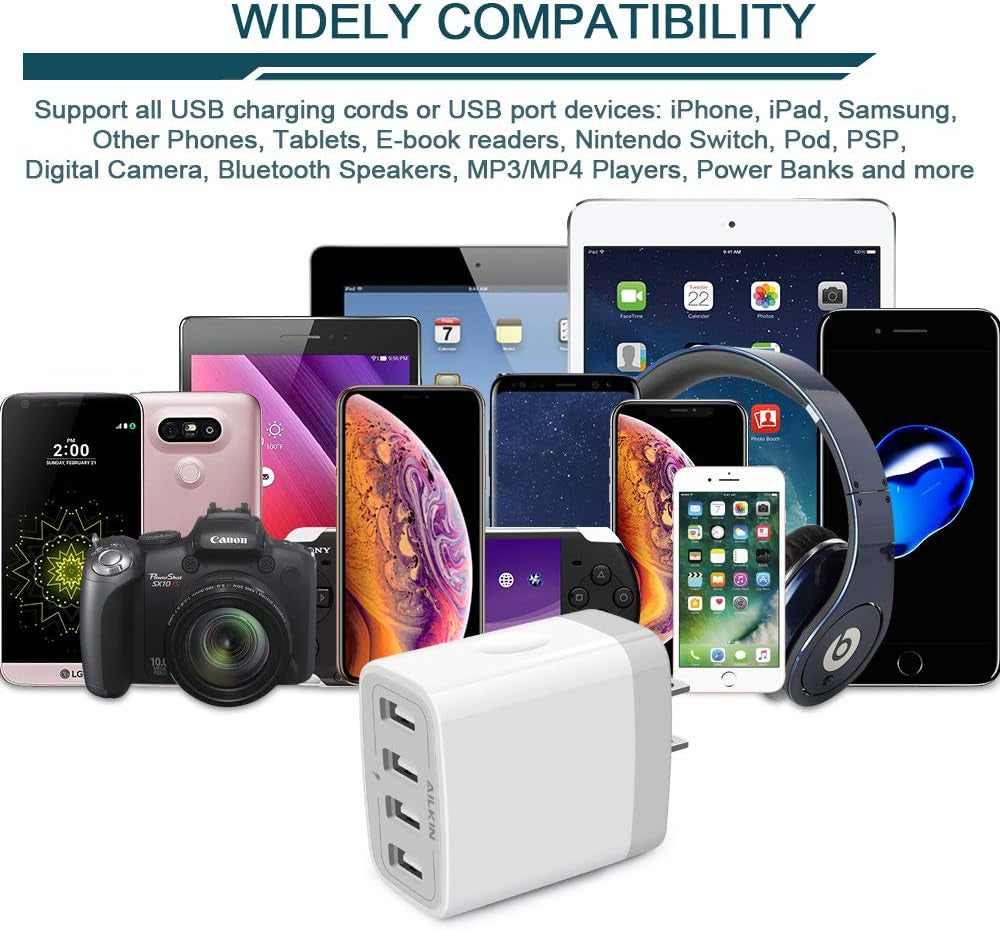 USB Charger Adapter, 2-Pack  4.8A 4-Muti Port Phone Wall Plug Fast Charging Block Box for Iphone 17 16 15 14 13 12 Pro Max 11 SE 10 XR XS, Samsung Galaxy, Moto, LG, Pixel, Power Cube Base Brick