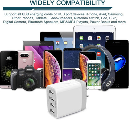 USB Charger Adapter, 2-Pack  4.8A 4-Muti Port Phone Wall Plug Fast Charging Block Box for Iphone 17 16 15 14 13 12 Pro Max 11 SE 10 XR XS, Samsung Galaxy, Moto, LG, Pixel, Power Cube Base Brick