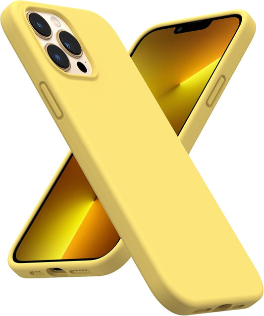 Shockproof Liquid Silicone Designed for Iphone 13 Pro Max Case 6.7", Gel Rubber Comprehensive Protection Anti-Shock Cover Case Drop Protection 6.7Inch-Lemon Yellow