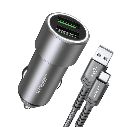 Car Charger, Car USB Charger 36W Fast Charging,  Metal Dual QC 3.0 Car Adapter with USB-C Cable[3.3Ft] Compatible with Samsung Galaxy S10/S9/S8 Plus, Note 9/8, Iphone 7/8/X/Xr-Grey
