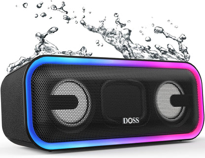 Soundbox Pro+ Bluetooth Speaker, Immersive 24W Stereo Sound with Booming Bass, IPX6 Waterproof, 15H Playtime, Mixed Colors Lights, Christmas and White Elephant Gift for Adults, Men, Women-Black