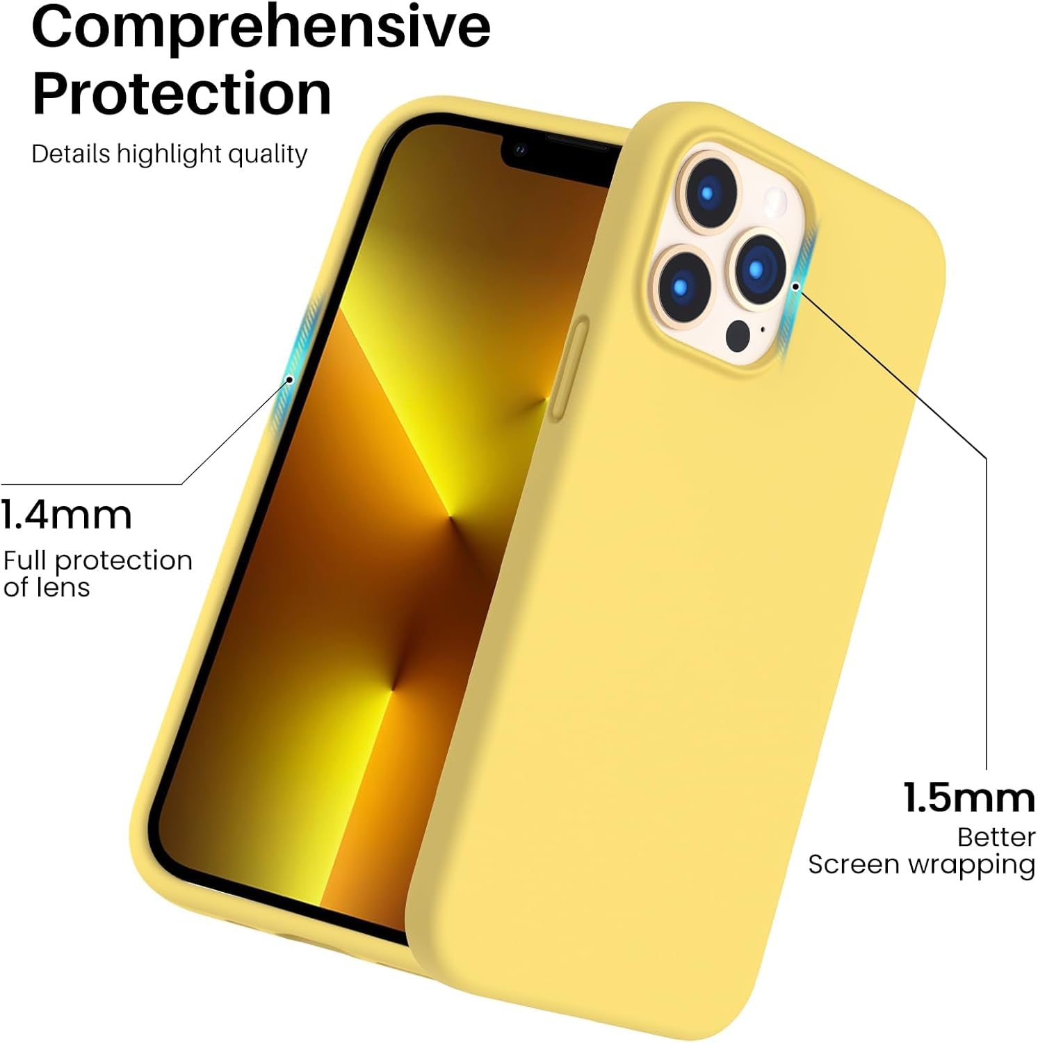 Shockproof Liquid Silicone Designed for Iphone 13 Pro Max Case 6.7", Gel Rubber Comprehensive Protection Anti-Shock Cover Case Drop Protection 6.7Inch-Lemon Yellow