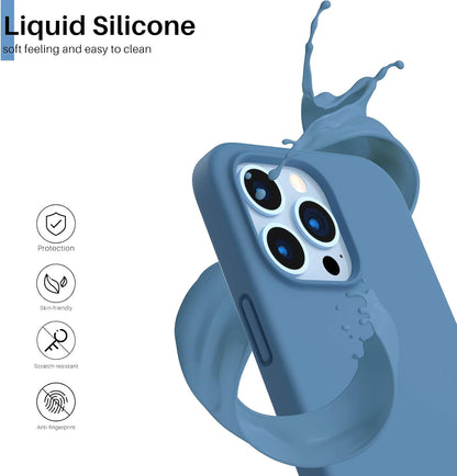 Shockproof Liquid Silicone Designed for Iphone 13 Pro Case Gel Rubber Comprehensive Protection Anti-Shock Cover Case Drop Protection 6.1Inch-Blue