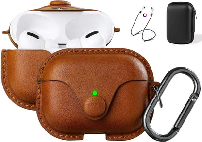 for Airpods Pro 2 Case Leather, Airpods Pro Leather Case Cover with Keychain Airpod Strap Compatible with Apple Airpod Pros 2Nd Generation 2023 2022/Airpods Pros 2019 (Front LED Visible), Brown